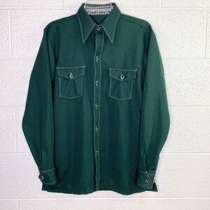 Vintage Mr Fingerhut Long Sleeve Green Polyester Disco Shirt Shacket Medium